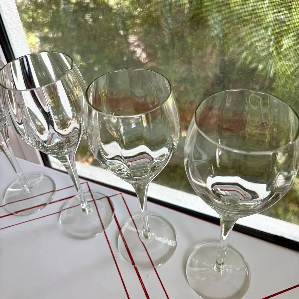 Vintage Blown Optic Wine Glasses Set of 4 Clear Faceted Stemware